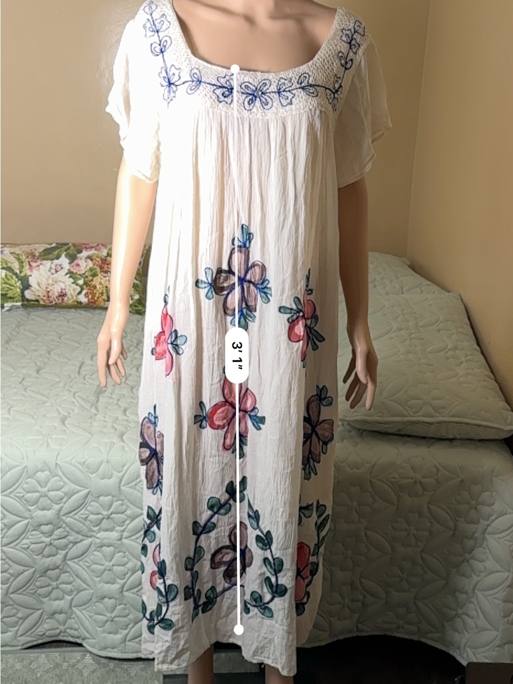 NF Free Style White Embroidered Floral Rayon Boho Maxi Dress Free Size NWT - Picture 4 of 9